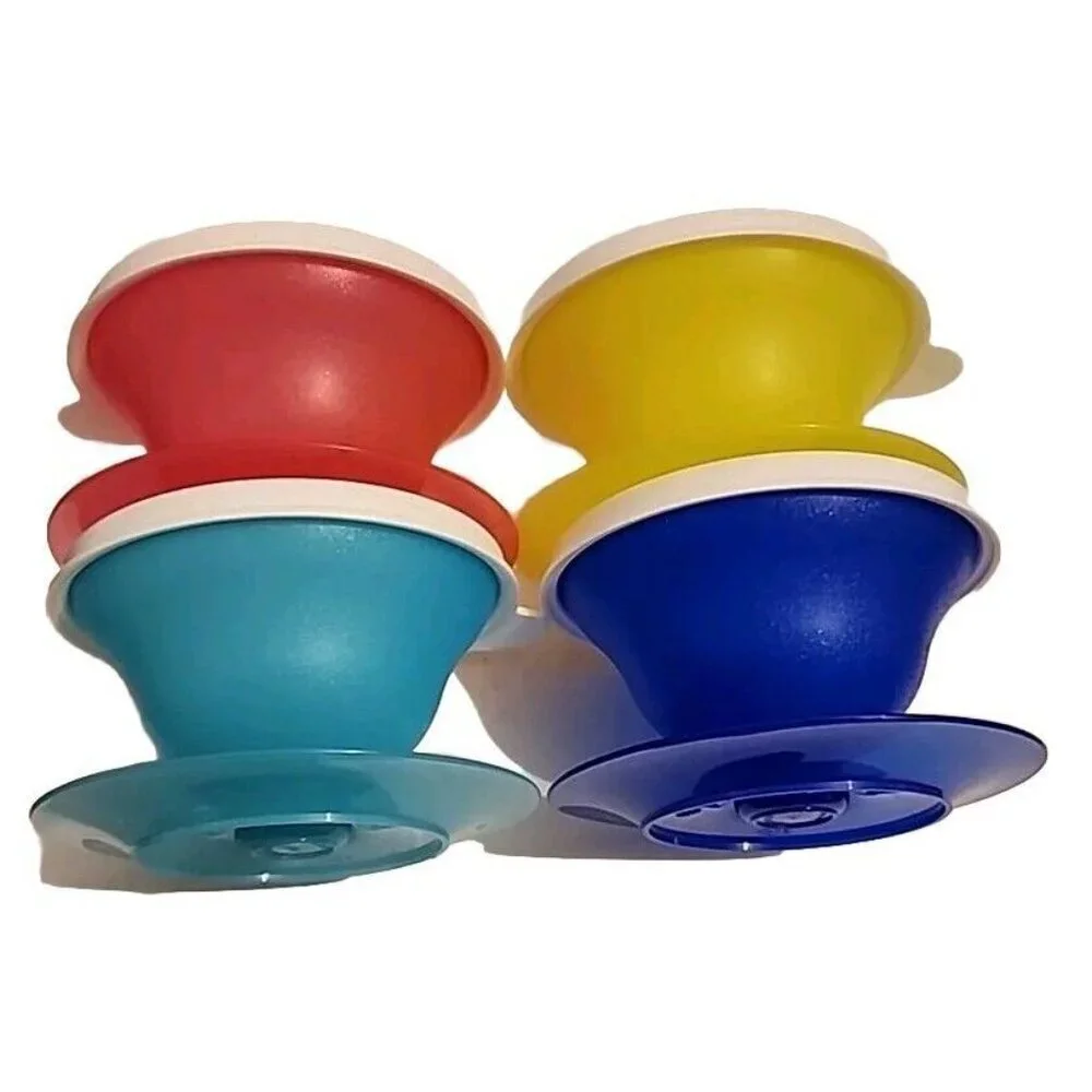 4 Tupperware Dessert Parfait Cups & Lids #754 Pudding Jello Snack Bright Colors
